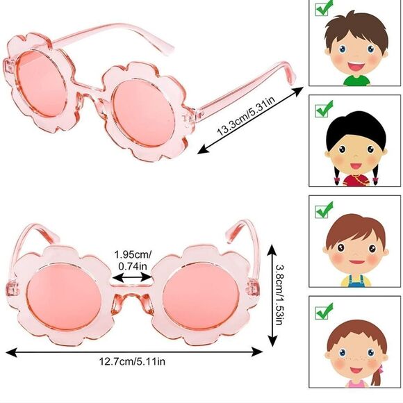 NWT Stylish Children’s Round Flower Retro Sunglasses Toddler Sunnies -Pink Clear - Picture 3 of 9